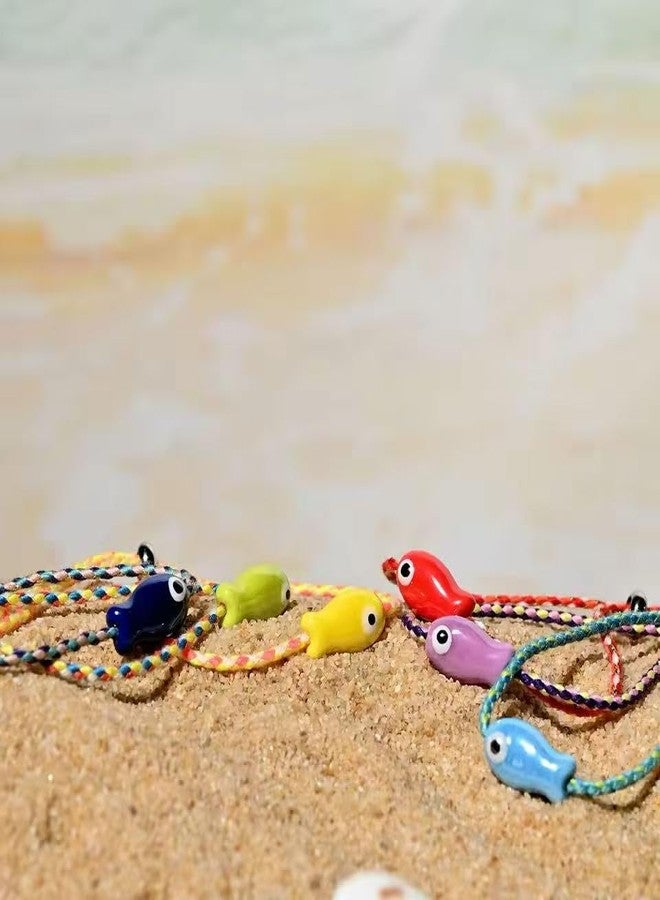 Dhdfisd Fish Bracelet Anklet Hawaiian Summer Beach Beachy Surfer Adjustable Bracelet for Women Men (Red Pink Yellow) - Image 5